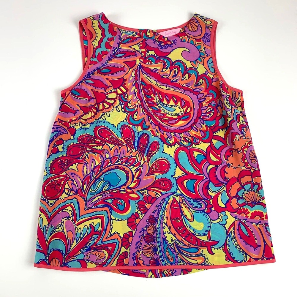 Lilly Pulitzer‎ Iona Silk Shell Tank Blouse Top XS 0 2 Paisley Feelin Groovy